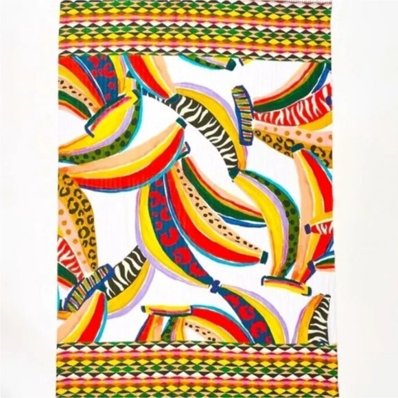 Farm Rio FARM Rio Beach Vibrant Multi Banana Sarong Wrap Scarf Beaded Fringe - Picture 4 of 15